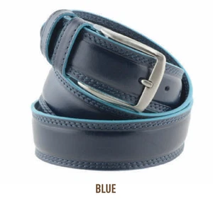 Cinturón italiano de lujo - cuero de vaca - 4 cm / 1,38 pulgadas borde turquesa AZUL - Imagen 1 de 4