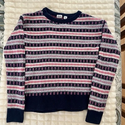 Girl's GAP Kids Blue Pink Winter Pullover Long Sleeve Sweater Size 12 XL - Image 1 of 4