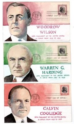 #832-34 Presidential Series $1 $2 $5 Set/3 1938 FDC Hand-Painted Elaine Thompson - Image 1 of 2