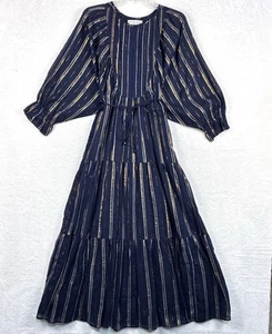 Apiece Apart Womens 4 Cottage Blue Gold Tier Maxi Dress Prairie Peasant Flowy - Picture 1 of 10