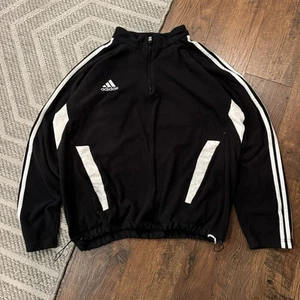 Vintage Adidas Jacke Herren XL Schwarz Fleece 3 Streifen Mini Logo Y2K 2000s Singe - Bild 1 von 11