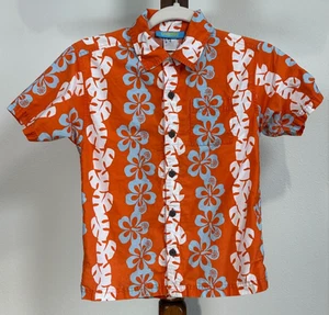 Gymboree Boys Hawaiian Shirt Size 7 Orange Blue Floral Cotton Discontinued - Picture 1 of 5