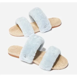 NEW SENREVE Shearling Sherpa Espadrilles Light Blue Slides Size 8 Medium - Picture 1 of 6