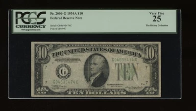 DBR 1934-A $10 FRN Chicago Fr. 2006-G PCGS 25 Serial G04695474C - Image 1 of 2