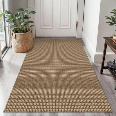 Boho Door Mat 3x5, Braided Cotton Rug, Non Slip Backing, Tan Brown Orange - Image 1 of 4