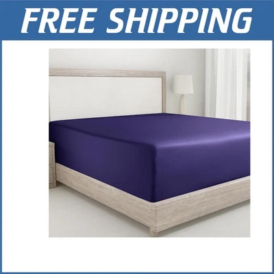 Sábana bajera King certificada por Oeko-Tex en púrpura oscuro - satén de 400 hilos Foto 1 de 4