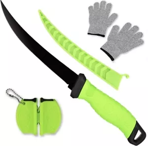 Filleting Knife Stainless Steel 7in & 9in Fishing Knife Sharpener Gloves Scales - Picture 1 of 11