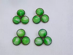 Set Of 4 Antique Green and White Milk Glass 7/8" Shank Buttons - Picture 1 of 6