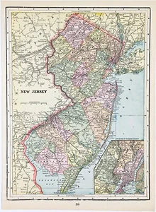 ANTIQUE  1891 NEW JERSEY  State  Map ORIGINAL (12X9.5) RAILROADS - Picture 1 of 3