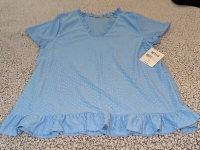 Coral Bay Top Sky Blue Blouse Polka Dot Ruffled Short Sleeves Womens-XL- "New" Foto 1 de 4