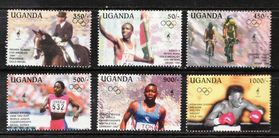 Juego de 6 sellos postales olímpicos de verano 1996 Uganda Africa Sc# 1358-63/6. CV $7,25 Foto 1 de 1