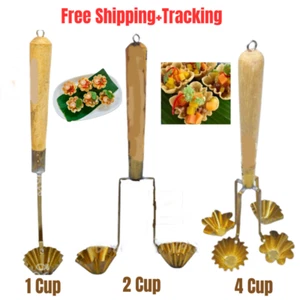 Brass Molds Making krathongs Thong wooden handles Thai traditional Kitchen style - Picture 1 of 22