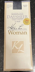 Kathie Lee Woman 2 Pair Pack QUEEN Size Knee Highs NAVY Daysheer Sandalfoot - Picture 1 of 7