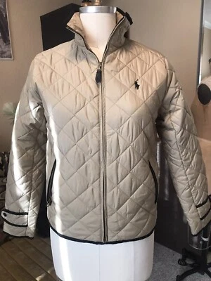 Nuevo sin etiquetas Ralph Lauren Chaqueta Deportiva Acolchada Cremallera Completa Caqui Borde Negro Para Mujer Talla M Foto 1 de 4