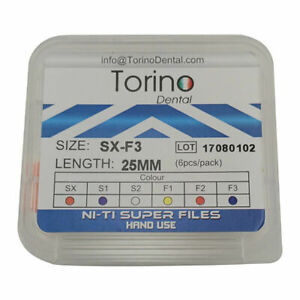 Dental Endodontic NiTi Hand Use Super Rotary Files 25mm SX-F3 | 6pcs |TORINO