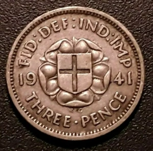 1941- 3 Pence: Georgivs V Dei Gra Britt Omn Rex Fid Def Ind Imp - Picture 1 of 3