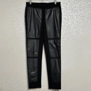 Joseph Ribkoff Faux Leather Panel Leggings Solid Black Pants Elastic Waist Sz 10 - Picture 1 of 7