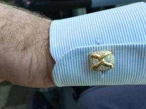 Fabulous 10 karat Yellow Gold X Design Cufflinks Set Adorned With 1.65 Carat CZ - Picture 1 of 6