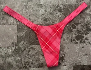 NEU MIT ETIKETT VICTORIA'S SECRET PINK ROT KARIERT MICRO TINY LOGO SEITLICHE TRÄGER TANGA HÖSCHEN - Bild 1 von 3