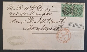 1872 Great Britain Folded Letter ties 2x1/- stamps Manchester to Montevideo - Picture 1 of 5