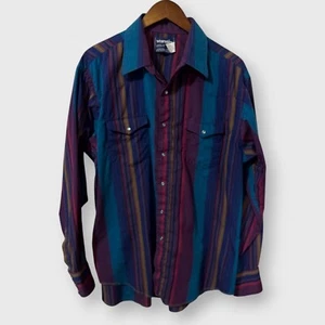 Vintage 90's Wrangler Cowboy Cut Pearl Snap Striped Western Shirt - 17x36 XL - Picture 1 of 5