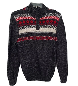 Ralph Lauren Polo Chaps Fair Isle Sweater Ski Mens Henley Cotton Blend Médium - Picture 1 of 7