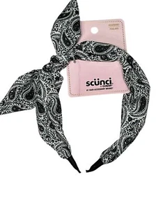 Scunci Head Band Hair Womens Girls Black White Paisley Bow Headband Accessory - Picture 1 of 4