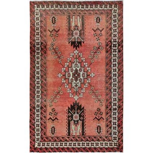 Alfombra de lana 100 % balooch zoroástrico vintage rojo rubor 3'9"x6'2" anudada a mano R865 - Imagen 1 de 7