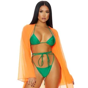 Sheer Swim Coverup Full Length Long Wide Sleeves Open Front Kimono 440332NO XL - Picture 1 of 4
