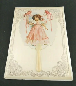 Reproduction Victorian Paper Fan in Package Pink Dress Girl Greetings Envelope - Picture 1 of 5