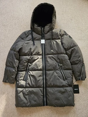 DKNY Women's Puffer Jacket Kakhi Size UK XL - Image 1 of 4