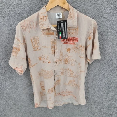 Camisa de ciclismo Ostroy masculina pequena bege leve botão para cima Atlantic Brewing NJ - Imagem 1 de 4