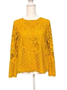 Anthropologie Moulinette Soeurs Yellow Lace Blouse M Sheer Floral Boho Top - Picture 1 of 6