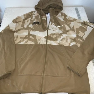 Nike Men Sweatshirt 3XL Brown Camo Hoodie Dri Fit Standard Fit Swoosh Full Zip - Picture 1 of 12