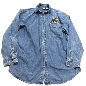 Veg 90s Disney Shirt Gr. M blau Denim Mickey Donald Pluto Goofy bestickt - Bild 1 von 6