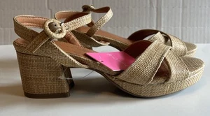 Jessica Carlyle Women’s Sandals 7 Balsam Natural Raffia Beige Low Block Heel - Picture 1 of 8