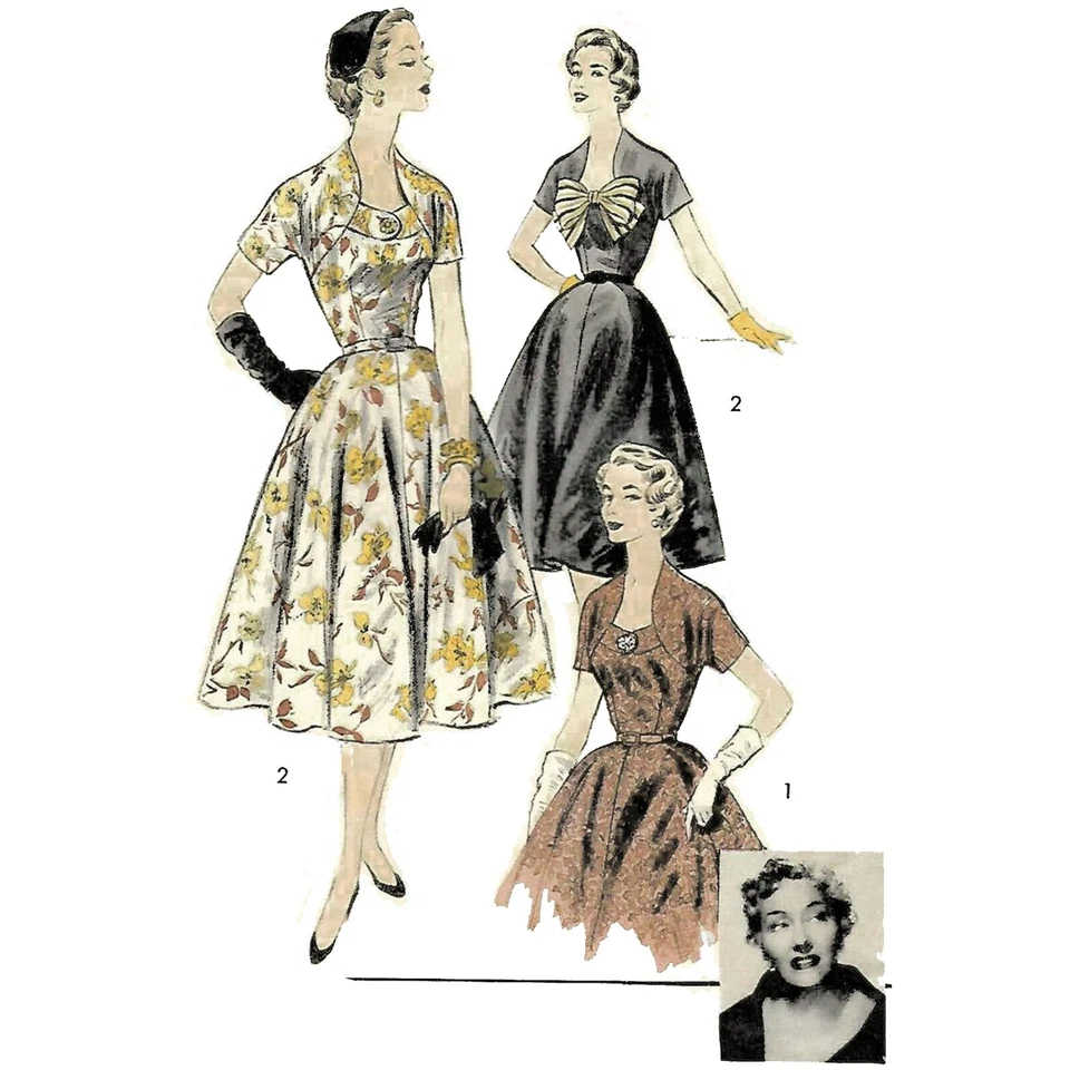 1950's Sewing Pattern: Gloria Swanson Circle Dress Bow - Bust=39” (99cm) - Image 1 of 1