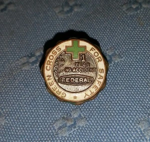 Vintage Green Cross for Safety Lapel Pin; hat tie tack clip; Federal - Picture 1 of 2