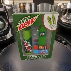 Mountain Dew Flavored Keychain Lip Set - 1 Large/2 Small Lip Balms + Holder  - Picture 1 of 7