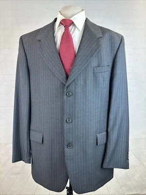 Andrew Fezza Men’s Suit 46L 37X30 Dark Gray Stripe Super 100s Wool $895 - Image 1 of 4