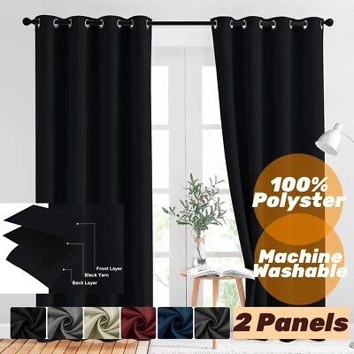 2pcs Blockout Curtains 100% Blackout Window Curtain Draperies Eyelet for Bedroom - image 1 of 4