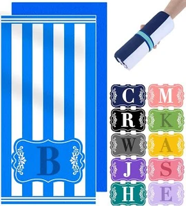 Oversized Microfiber Monogrammed Beach Towels Fast Drying Sandproof Cute Travel - Picture 1 of 7