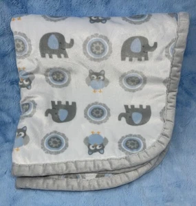 Blankets and Beyond blue gray elephant owl velour and sherpa fleece baby blanket - Picture 1 of 4