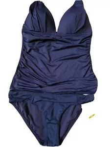 Tommy Bahama Pearl Halter Shirred Tankini Mare Navy S NWOT with hipster bottom M - Picture 1 of 8