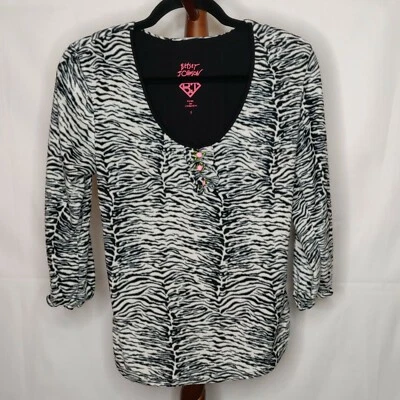 Betsey Johnson Intimates Mujer Talla S Polar Pijama Top Estampado Cebra Cuello Redondo Foto 1 de 4