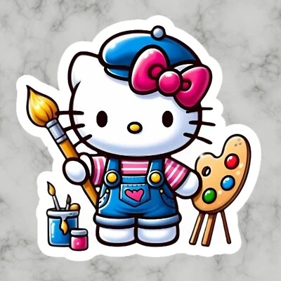 Kitty Cat, Cute Fun Artist Art Kawaii Adorable Glossy Vinyl sticker, Decal - Image 1 of 2