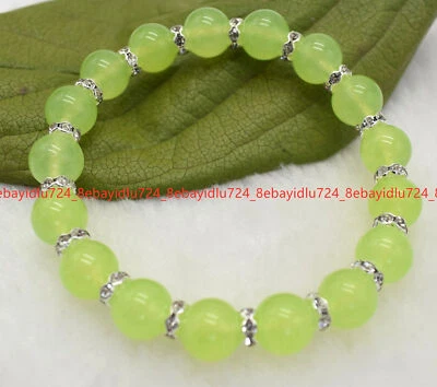 Natural 6/8/10/12mm Green Peridot Round Gemstone Beads Stretch Bracelet 7.5'' - Image 1 of 4