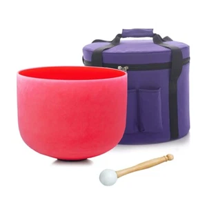 8"C Note Root Chakra Colored Frosted Quartz Crystal Singing Bowl Sound Bath Case - Picture 1 of 5