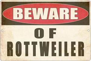Rogue River Tactical Beware of Rottweiler Dog Metal Tin Sign Yard White - Picture 1 of 4