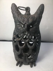Vintage Cast Iron Owl Hanging Garden Taper Candle Holder Lantern 10” - Picture 1 of 7
